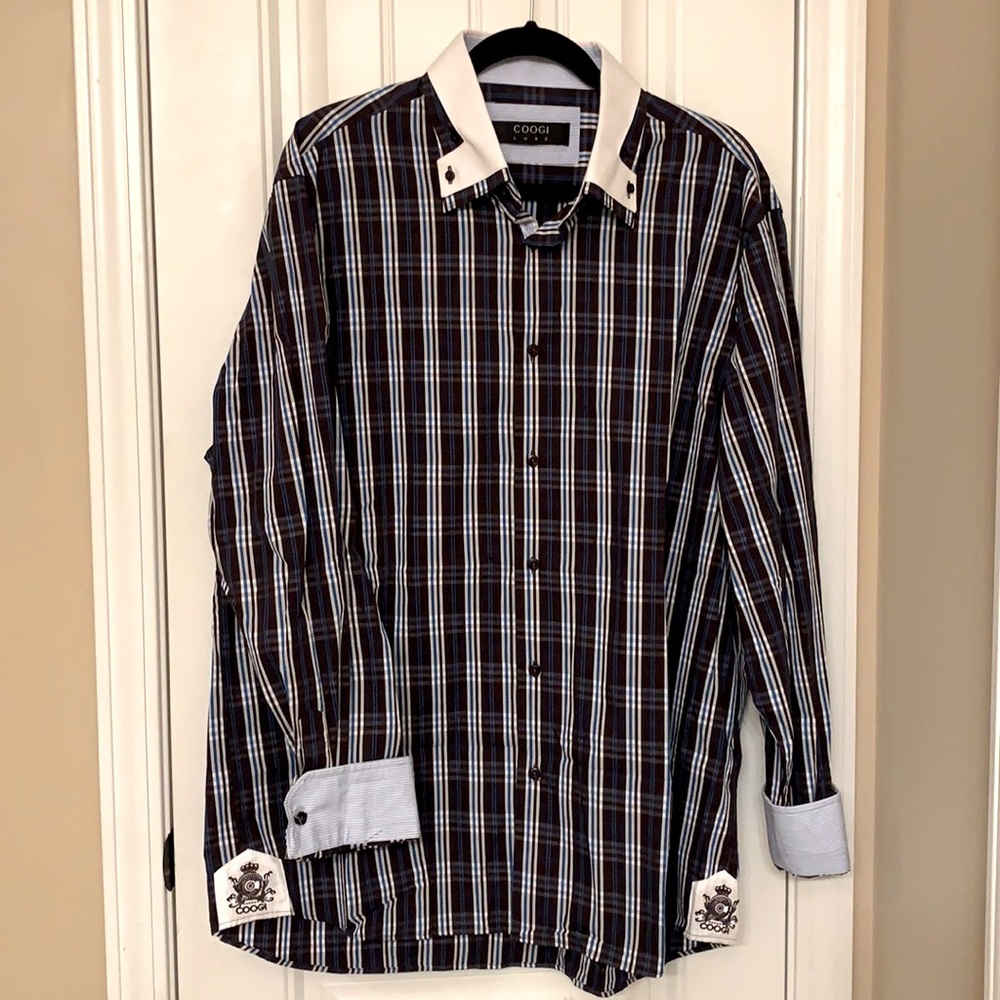 COOGI LUXE 2XL Men’s shirt, double-stacked collar & French Cuffs EUC